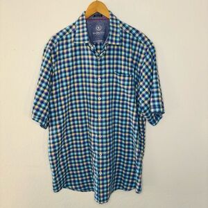 Bugatchi Uomo Mens Large Multicolor Plaid Men's Shirt Classic Fit Checkered Blue